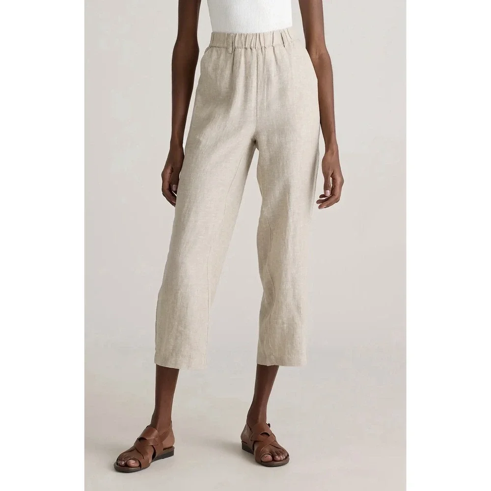 NWT Quince Flax 100% Linen Pants Elastic Waist PullOn Beach Casual Minimalist XL